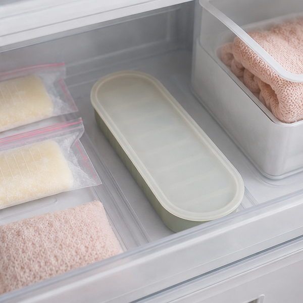 Silicone Breast Milk Freezing Tray with Lid — storage and care view
