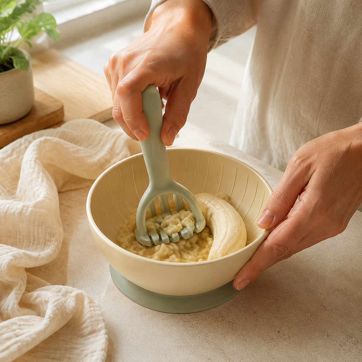 Portable Baby Food Masher Bowl & Spoon Set — lifestyle use view