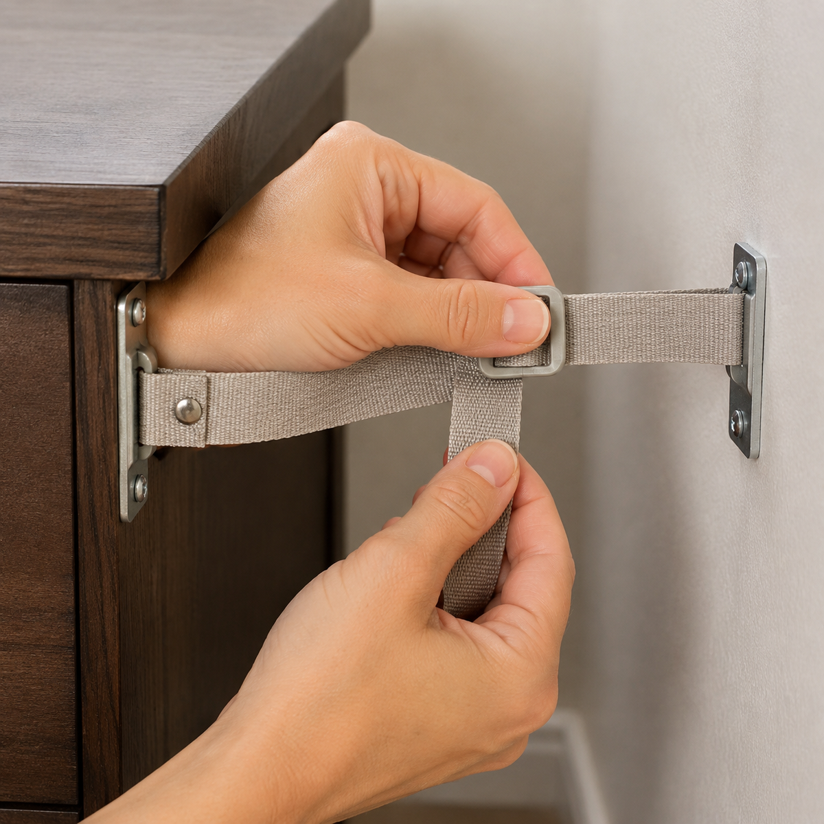 Anti-Tip Furniture Safety Straps — 4 Pack — feature detail view