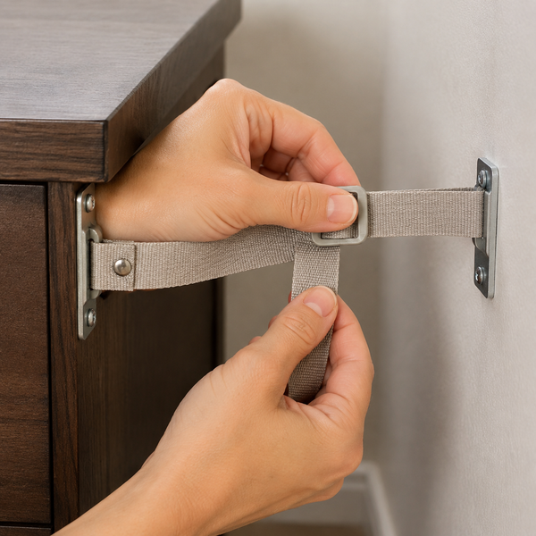 Anti-Tip Furniture Safety Straps — 4 Pack — feature detail view