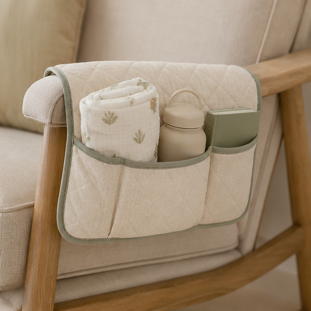 Nursery Rocking Chair Armrest Organizer — lifestyle view