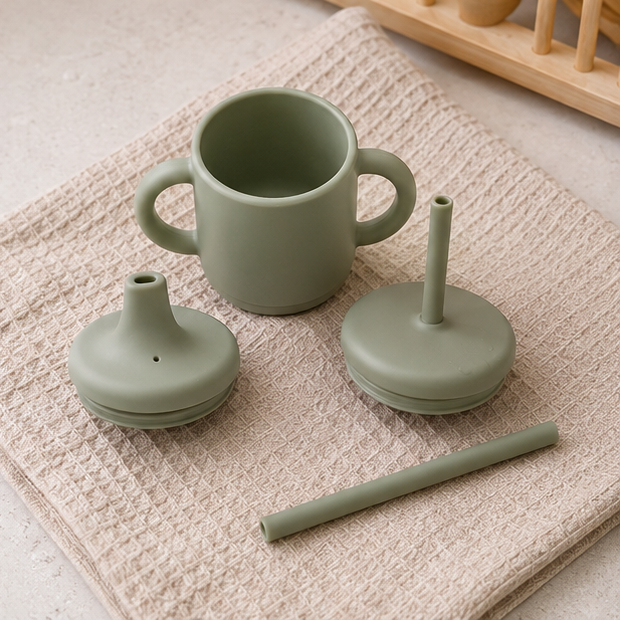 Silicone Toddler Sippy Cup with Straw — storage and care view