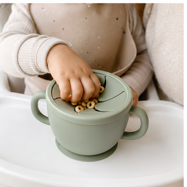 Silicone Snack Cup with Spill-Resistant Lid — lifestyle view