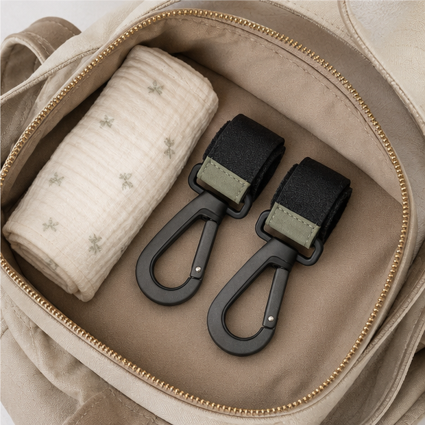 Universal Stroller Hook Clips — 2 Pack — storage and care view