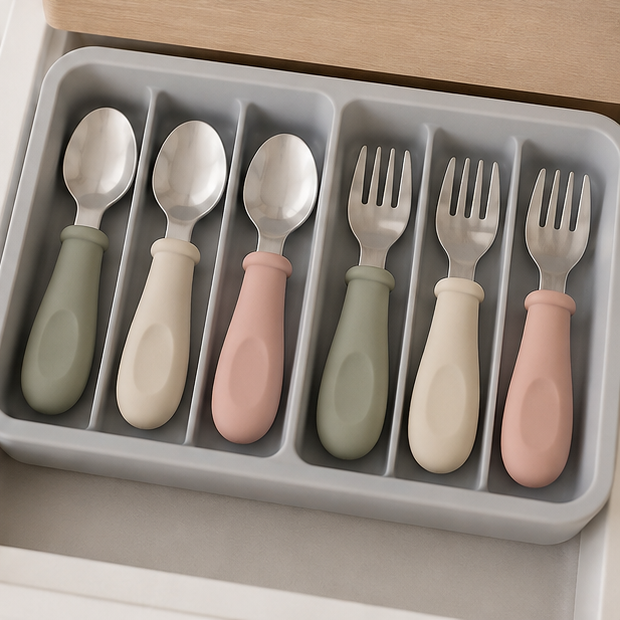 Toddler Training Utensil Set — 6 Piece — storage and care view