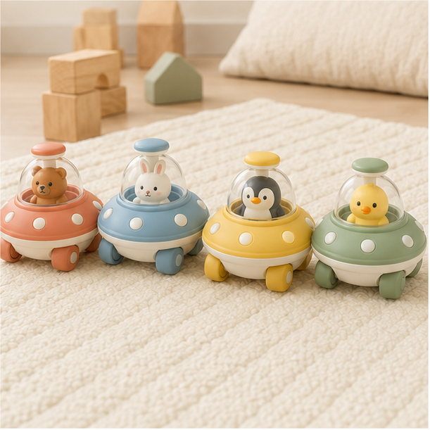 Animal UFO cars ready for racing play