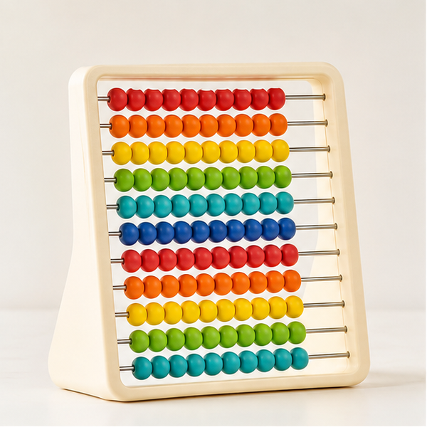 Rainbow counting abacus on a clean studio background