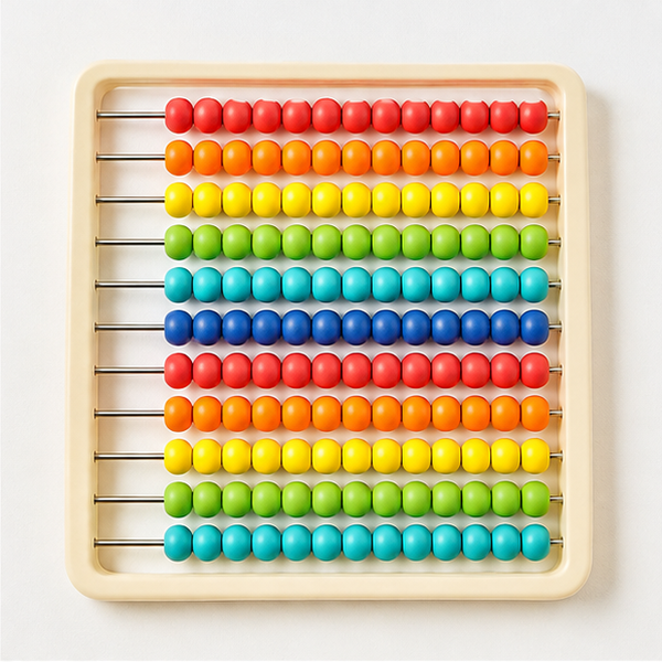 Front detail of the rainbow abacus rows and beads