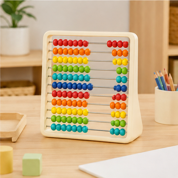 Rainbow counting abacus on an activity table