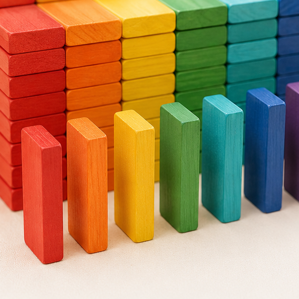 Close-up of smooth colorful wooden domino blocks