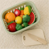 Pretend cutting produce pieces stored in basket