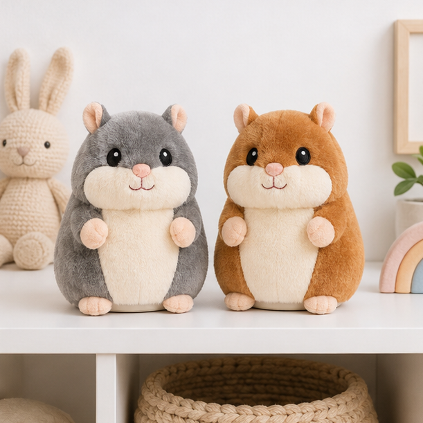 Gray and brown talking hamster plush color options