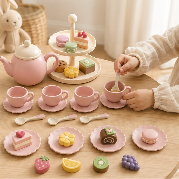 Child hosting a pretend tea party