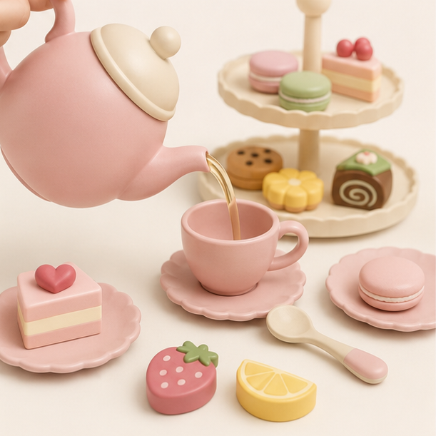 Pretend teapot cup and dessert details